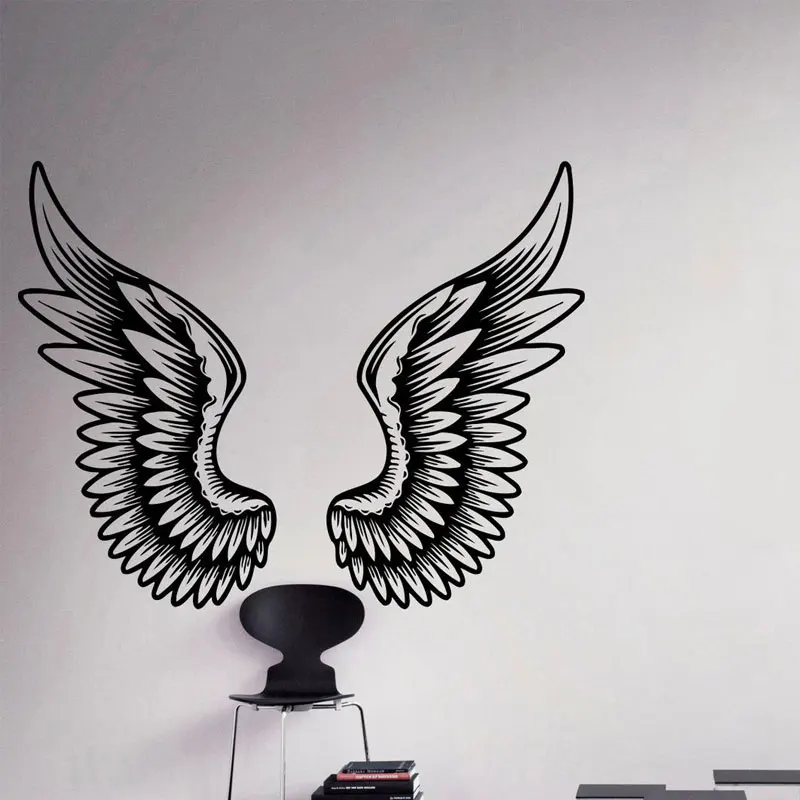 Retro Sketch Angel Wings Vinyl Wall Decal Big Feather Wing Wall Sticker  Mural For Photo Studio Salon Bedroom Wall Art 3A85