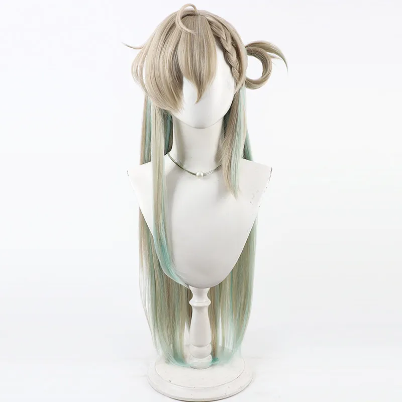 ‌Wuthering Waves Lynae Wig Linen Green Long Synthetic Hair Heat Resistant Halloween Headwear Role Play + Free Wig Cap