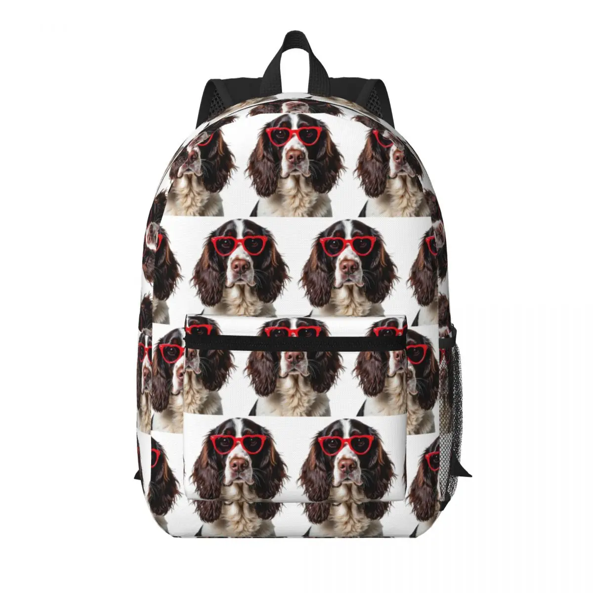 English Springer Spaniel Dog Wearing A Heart Shape Sunglasses Backpack School Bag Hiking Travel Daypack Bookbag Shoulder Bags