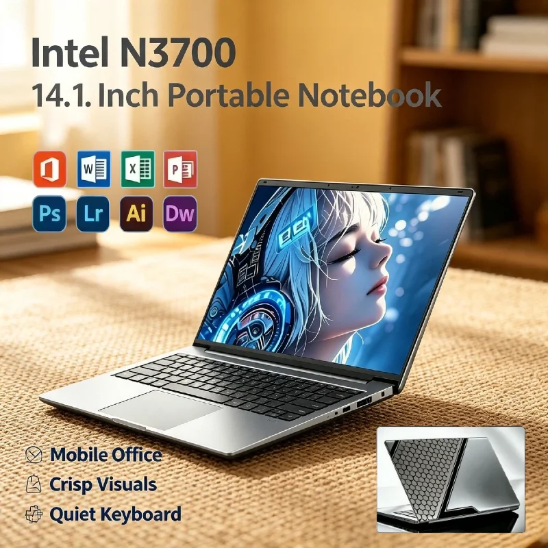 Intel N3700 14.1 Inch Ultra Slim Gaming Laptop 4C 4T 1.6GHz 2.4GHz Turbo 16GB RAM 2TB SSD Pro Max High Performance Unit