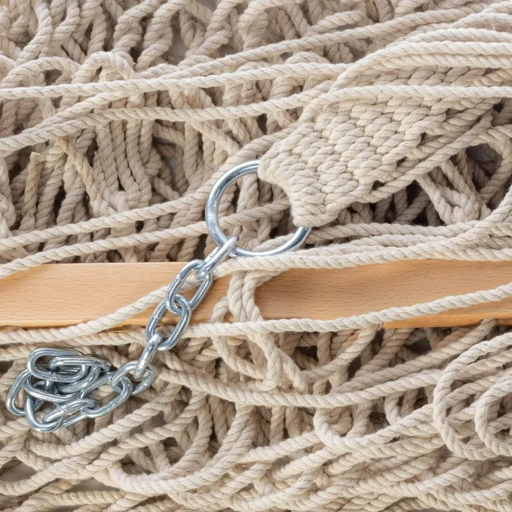 

13 ft. Double Traditional Hand Woven Cotton Rope Hammock w/Extension Chains&Tree Hooks, Accommodates, Capacity of 450 lbs.