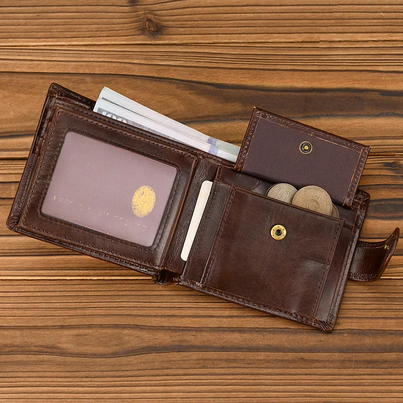 Fashion Men Leather Wallet Smooth Cowksin Business Short Purse Card Holder For Men Male Coin Purse Bag Short Wallets For Cash