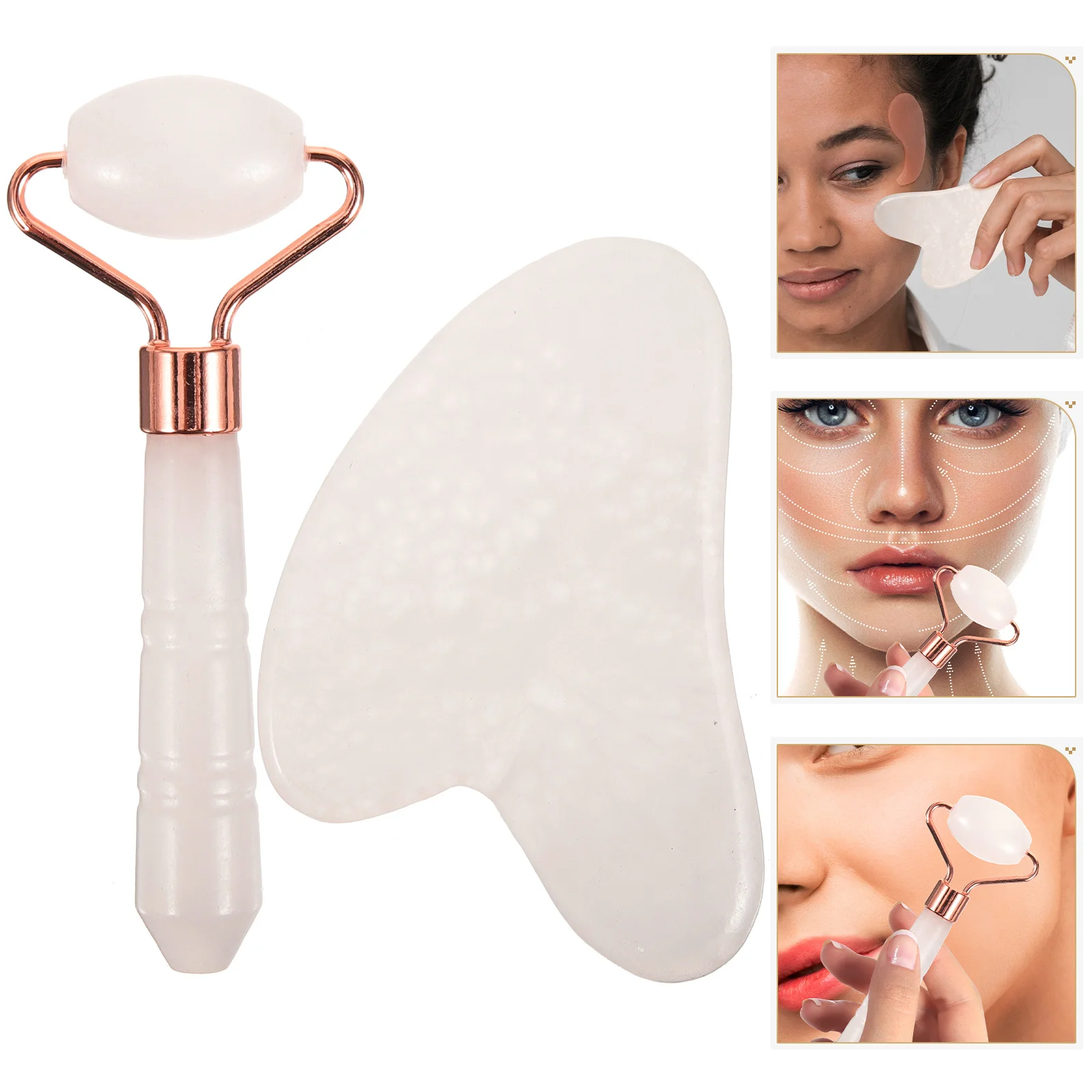 

1Set Jade Facial Roller Massager Reinforced Handle No Noise Lightweight Face Care Massager Relaxing Beauty Tool Travel Gift