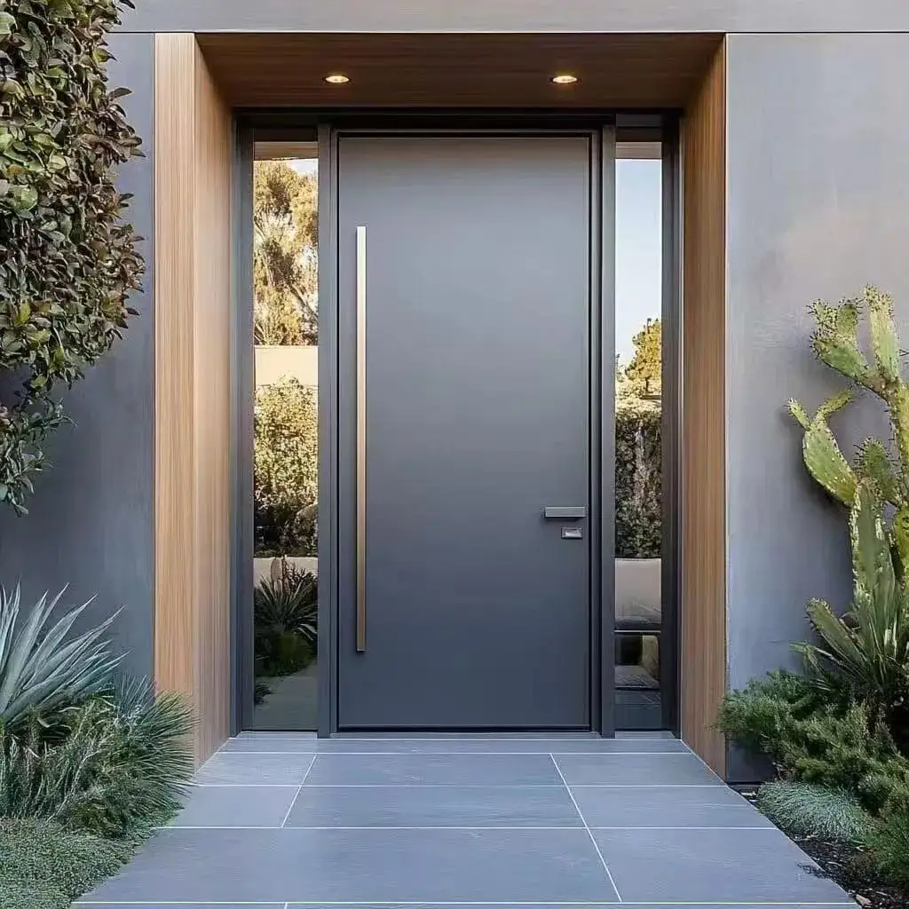 Latest Design Villa Entrance Door Grey and Wood Grain Color Aluminum Alloy Hinged Doors Electric Finished Burglar Proof Doors