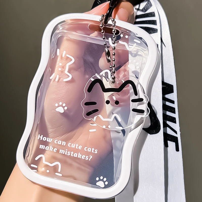 การ์ตูนแมวโปร่งใส Photo Card Holder Design Idol Photo Sleeve Anti Lost พวงกุญแจ Photocards Protector กรณี