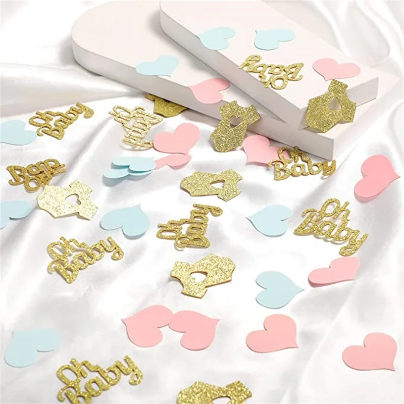 100pc Heart Glitter Baby Clothes Confetti Party Table Confetti for Gender Reveal Party Baby Shower Table Wedding Decorations