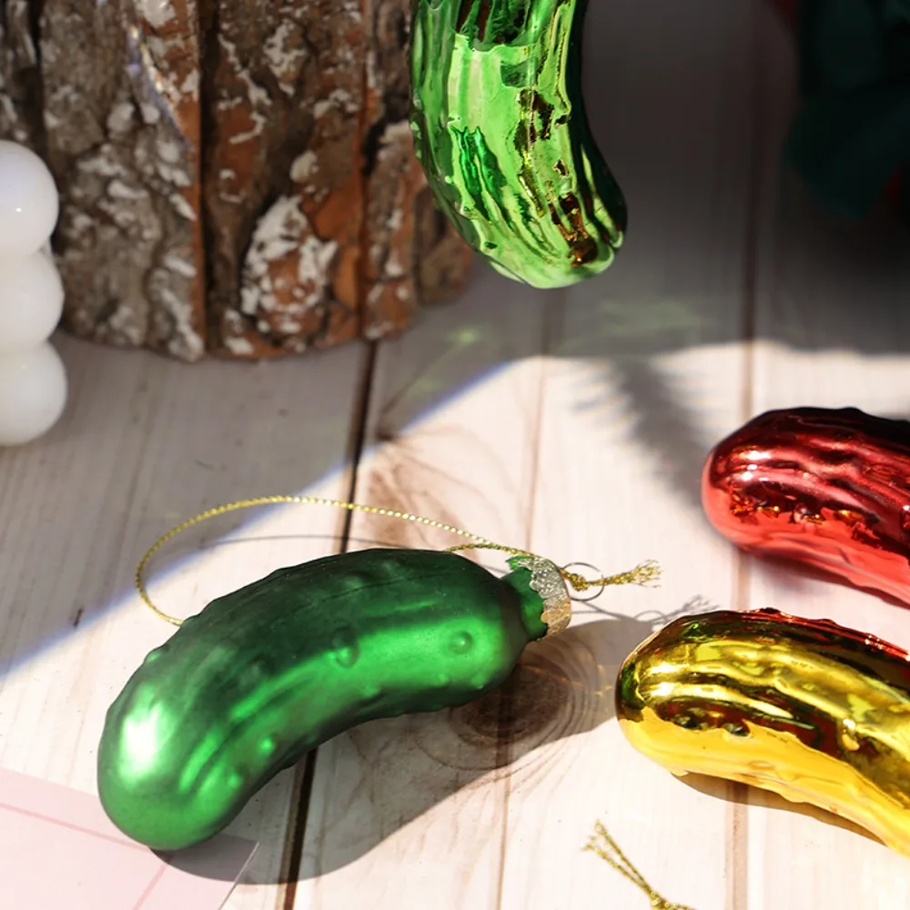 Glass Cucumber Christmas Decoration Xmas Tree Hanging Decor Cucumber Santa Hat Holiday Party Home Decor Christmas Ball Pendant