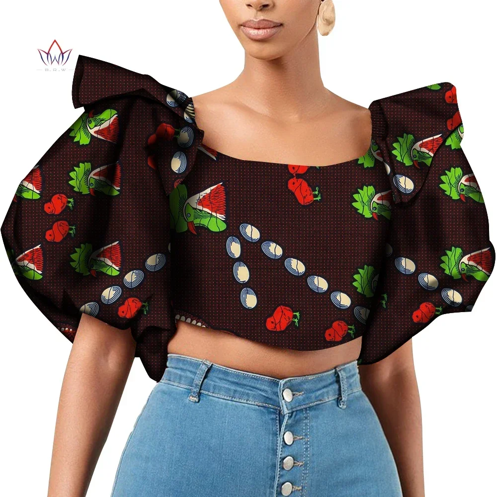 Dashiki African Shirt for Women  Riche Ankara Print Causal Shirts Tops Women African Clothing Puff Sleeve Short Shirt WY831