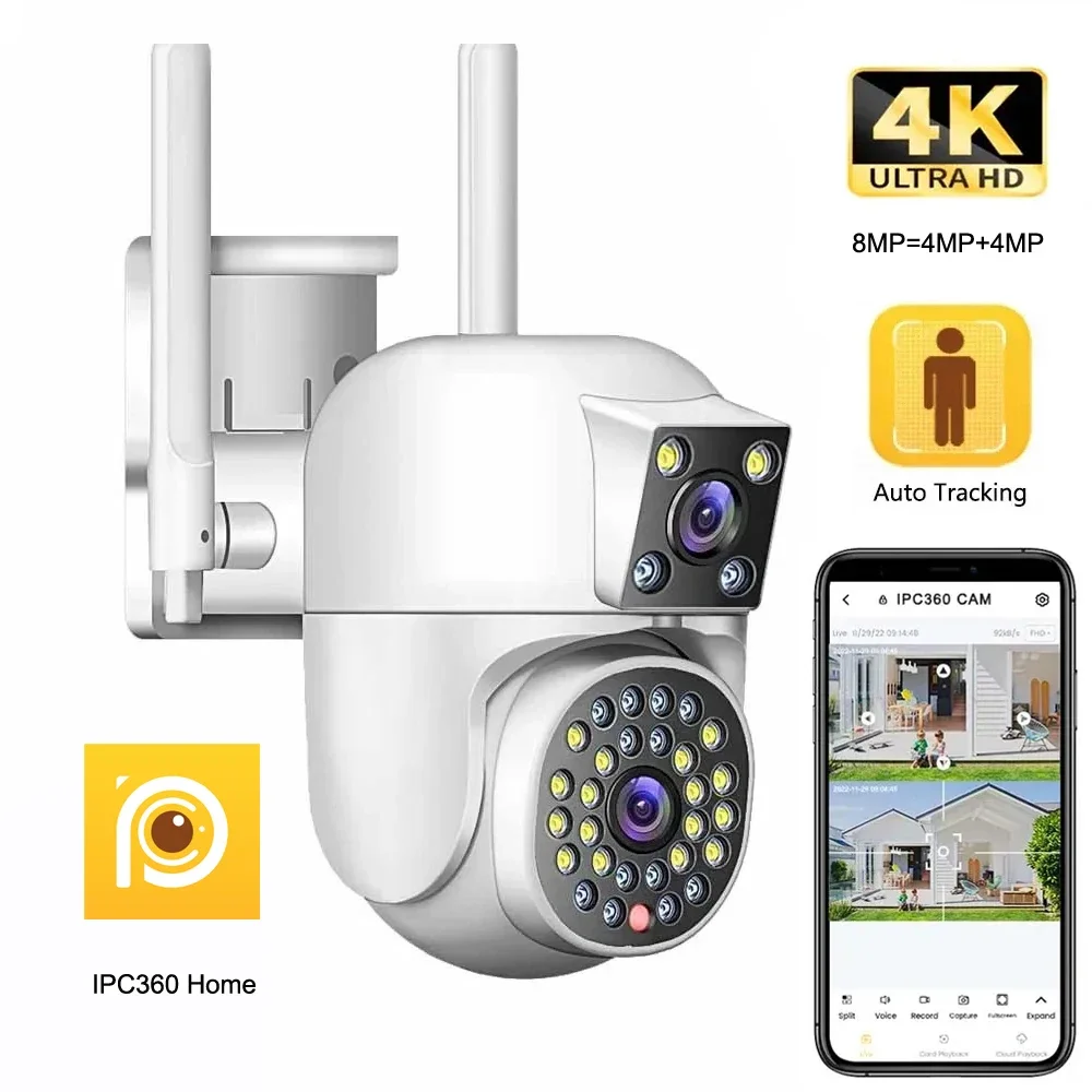 camera de seguranca outdoor dual lens visao noturna cameras de vigilancia ptz tela dupla colorida wifi ip66 4k 8mp ipc360 ipc360 01