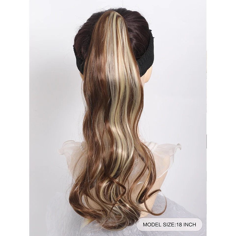 BEAUTYENTER Synthetic Wavy Claw Ponytail Clip In Ponytail Hair Extension Pony Tail Heat Resistant Natural Wave False Hairpiece