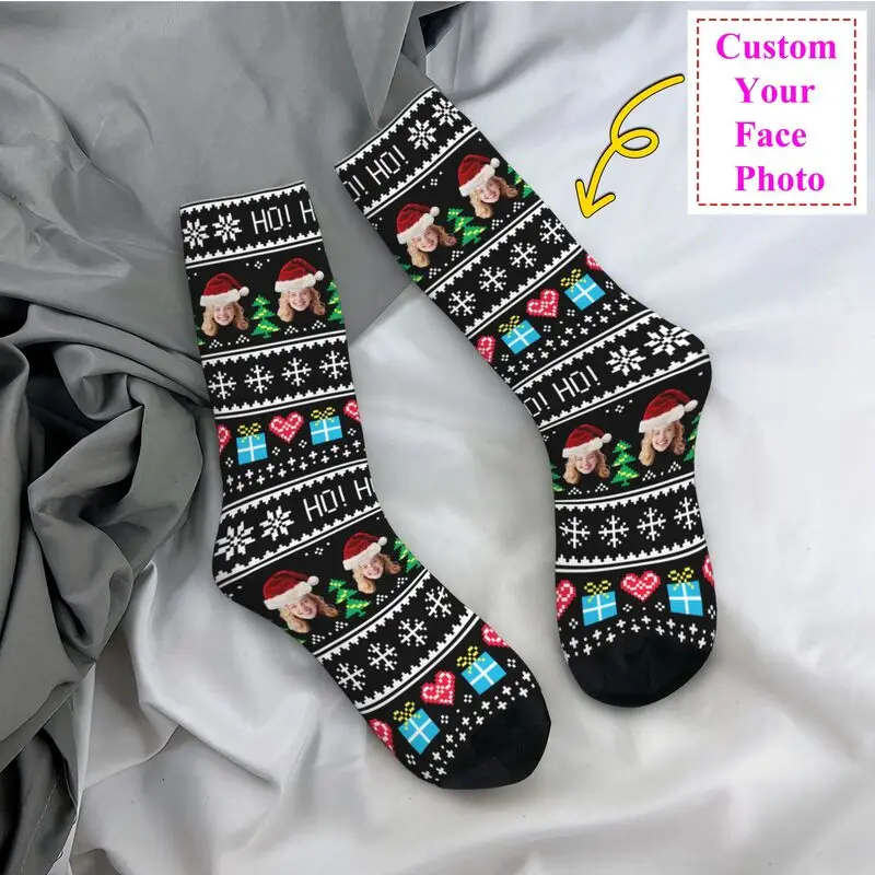 

Рождественские мужские носки с индивидуальной фотографией лица, крутые классические носки унисекс с 3D принтом