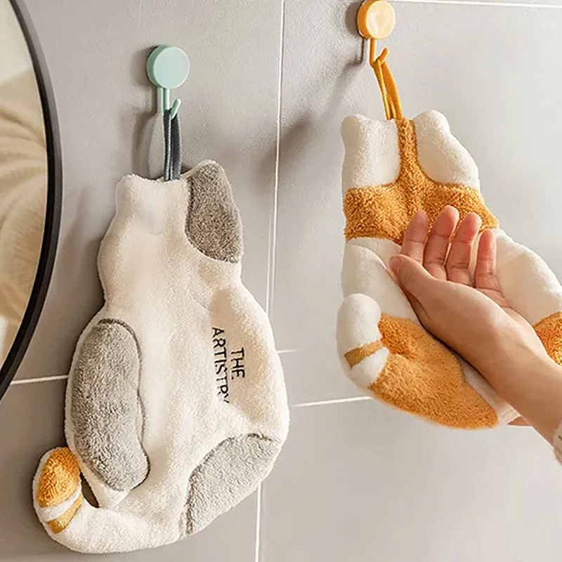 Thickened Coral Velvet Towel With Hanging Rope Cute Cartoon Pattern Quick-Drying Rags Bathroom Kitchen Home Cleaning Accessory