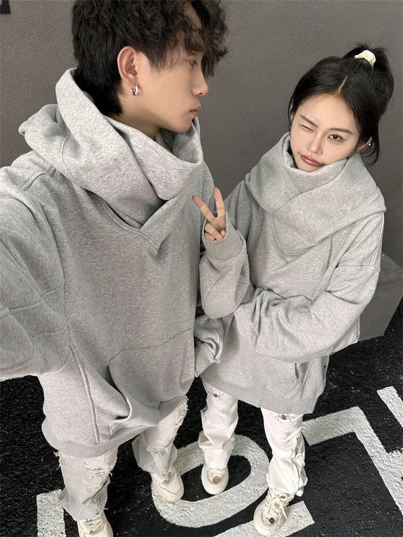 Herren Einfarbiger Ninja-Hoodie, Vintage Fleece-Gefütterter Sweatshirt, Japanischer Hip-Hop Streetwear Oversized Großer Kapuzenpullover – Detail 12