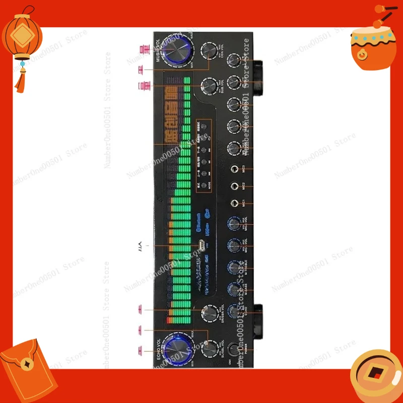 

7.1CH Dynamic Display Home Theater Amplifier Professional Karaoke System with Bluetooth 5.3 High Power Surround Sound Receiver