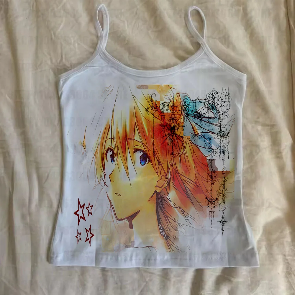 Aesthetic Retro Harajuku Anime Print Tank Tops Streetwear Kawaii Graphic Gothic Women Clothing Grunge Slim Crop Tops Y2k Style