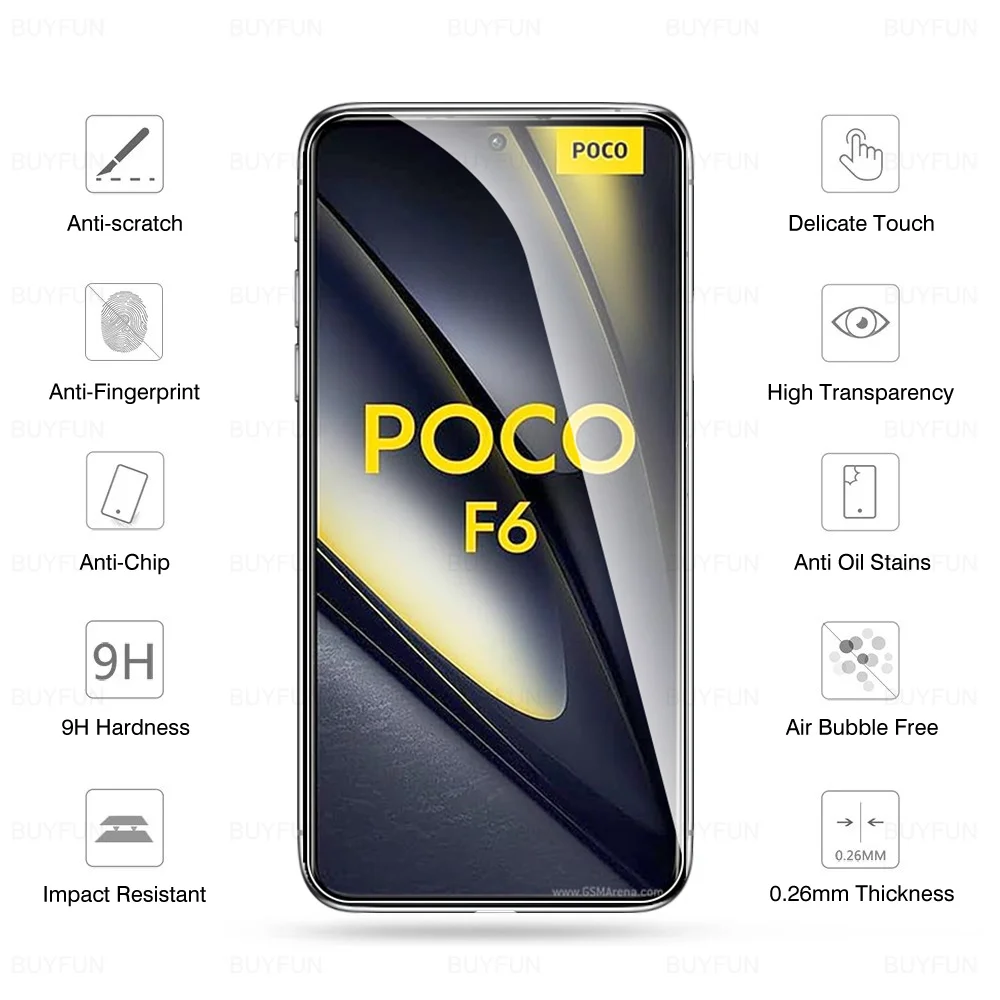 Protetor de Tela de Vidro Temperado para Xiaomi, Capa Protetora, Xiaomi, F6, 5G, F6 Pro, PocoF6Pro, F 6 Pro, 6.67"