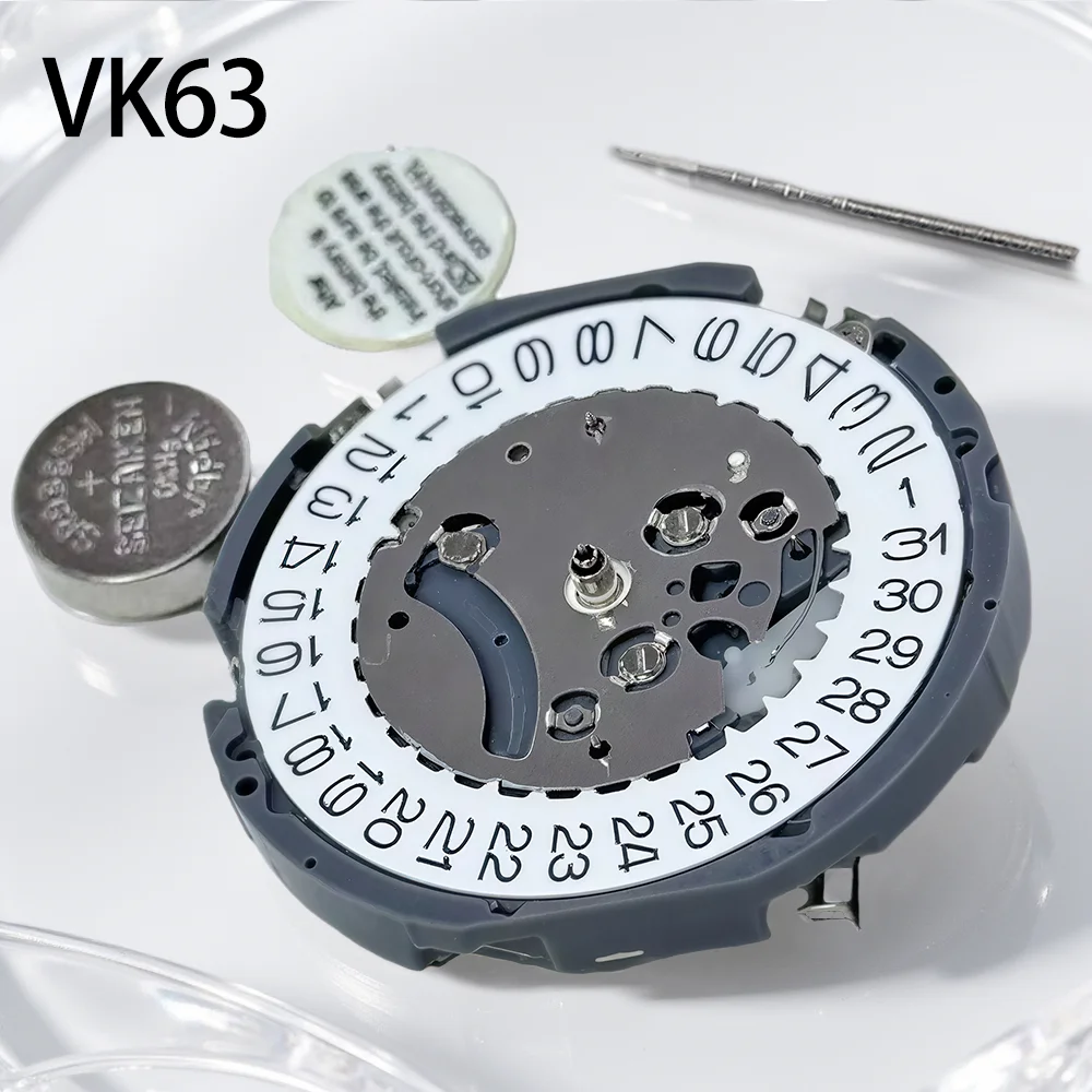 

Japón Seiko VK63 VK63A cronógrafo con movimiento de cuarzo de alta precisión tres manecillas con fecha cronógrafo pequeño 24 hor
