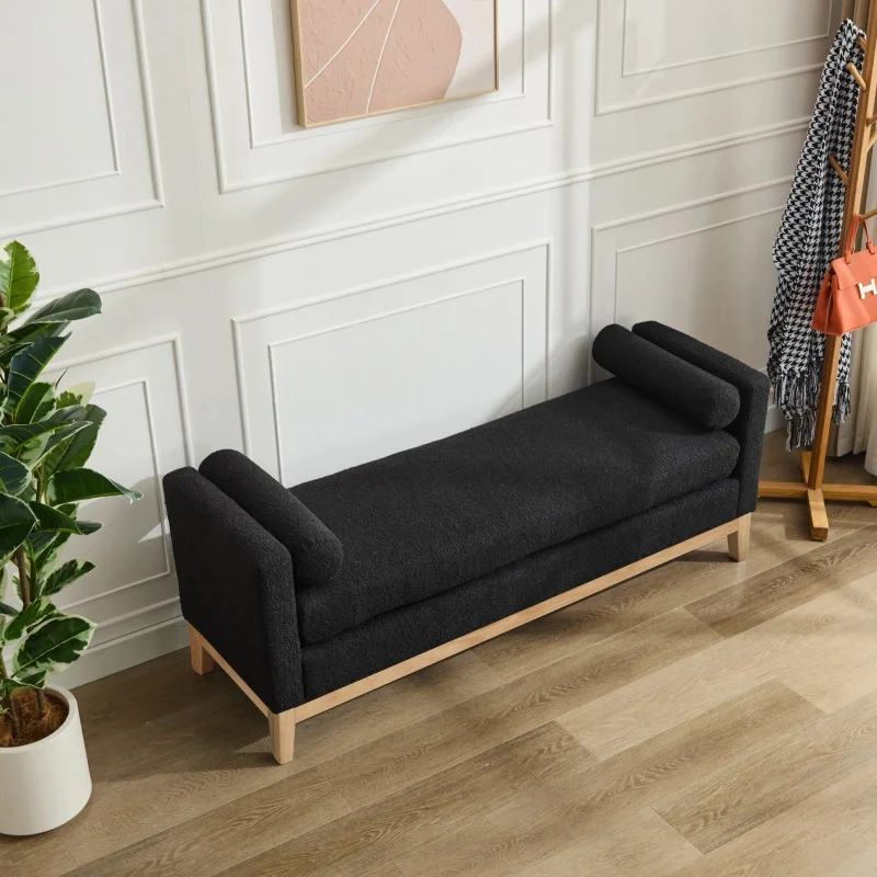 

Modern Portable Solid Wood Rectangular Footrest with Soft Cushion As Sofa Accent for Bedroom or Living Room
