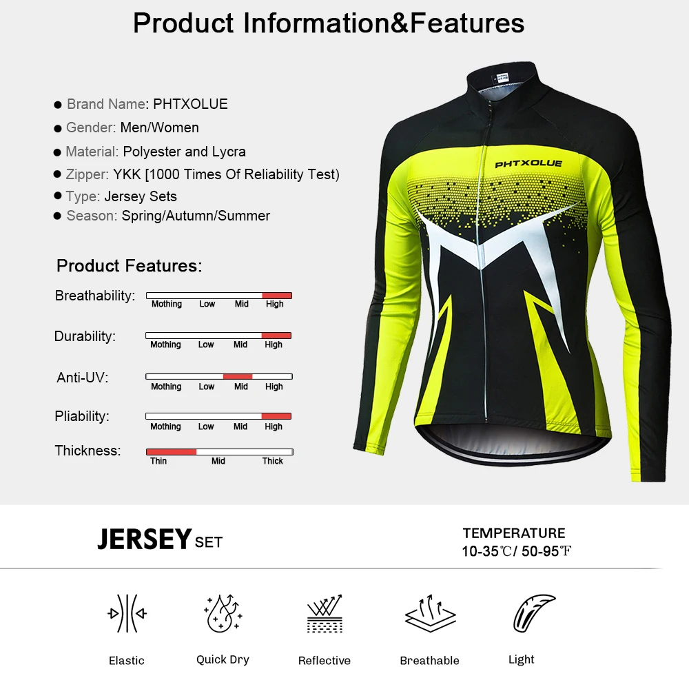 Phtxolue Breathable Long Sleeve Cycling Set Mountain Bike Clothing Autumn Bicycle Jerseys Clothes Maillot Ropa Ciclismo