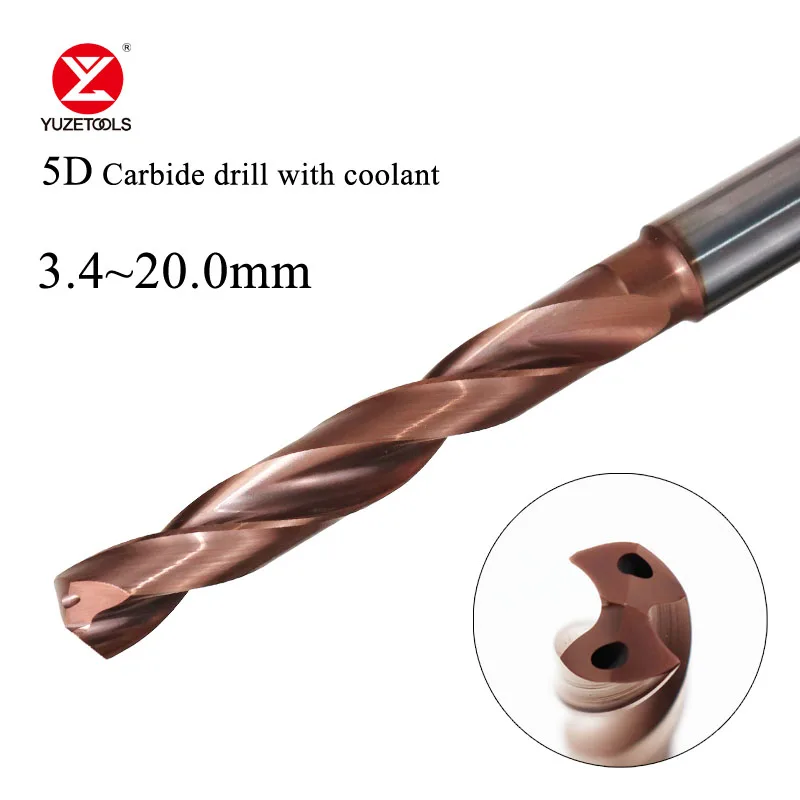 CNC 5D Dia.3.4-20mm Solid Carbide Drill DIN6535HA Coating With Coolant  Drill Bit Wide Variety Of Material Alloy Stainless Steel