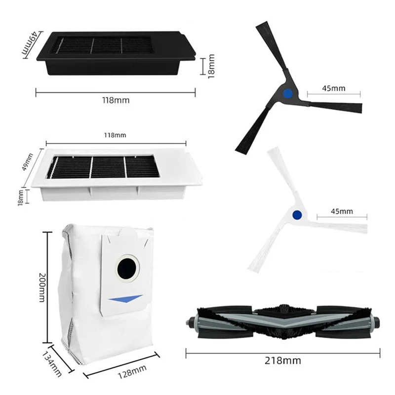 ABRG-Hauptseitenbürste Hepa-Filter Mopptücher Staubbeutel Kunststoff Ersatzteile für Ecovacs Deebot X2 / X2 Pro / X2 Omni Robot Vac