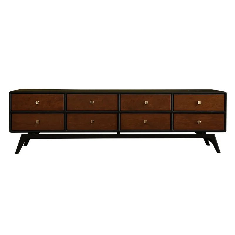 

Wind matte black solid wood TV cabinet cherry wood bucket cabinet double color display cabinet simple locker