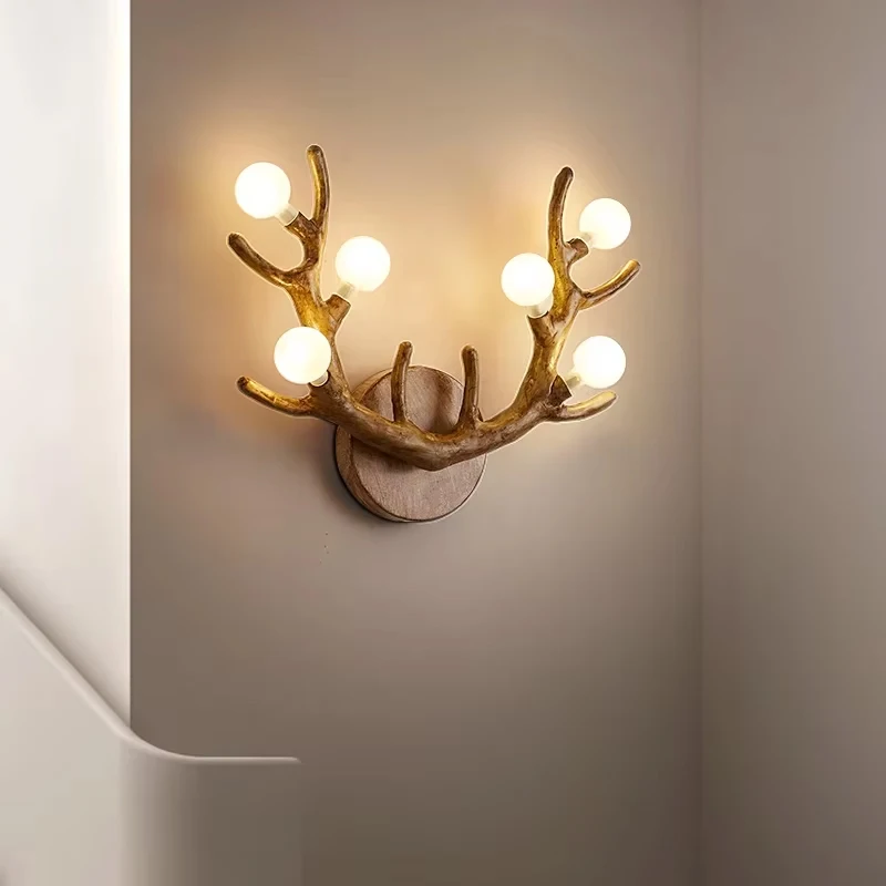 

Creative Living Room Background Deer Head Wall Lamps Nordic Study Bedroom Bedside Lamp Modern Balcony Aisle Stair LED Wall Light