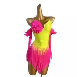 Latin Dance Costume Rhinestone Women's Clothing High-end Custom Tassel Skirt Floral Ornaments Suspenders Samba Performance Dress