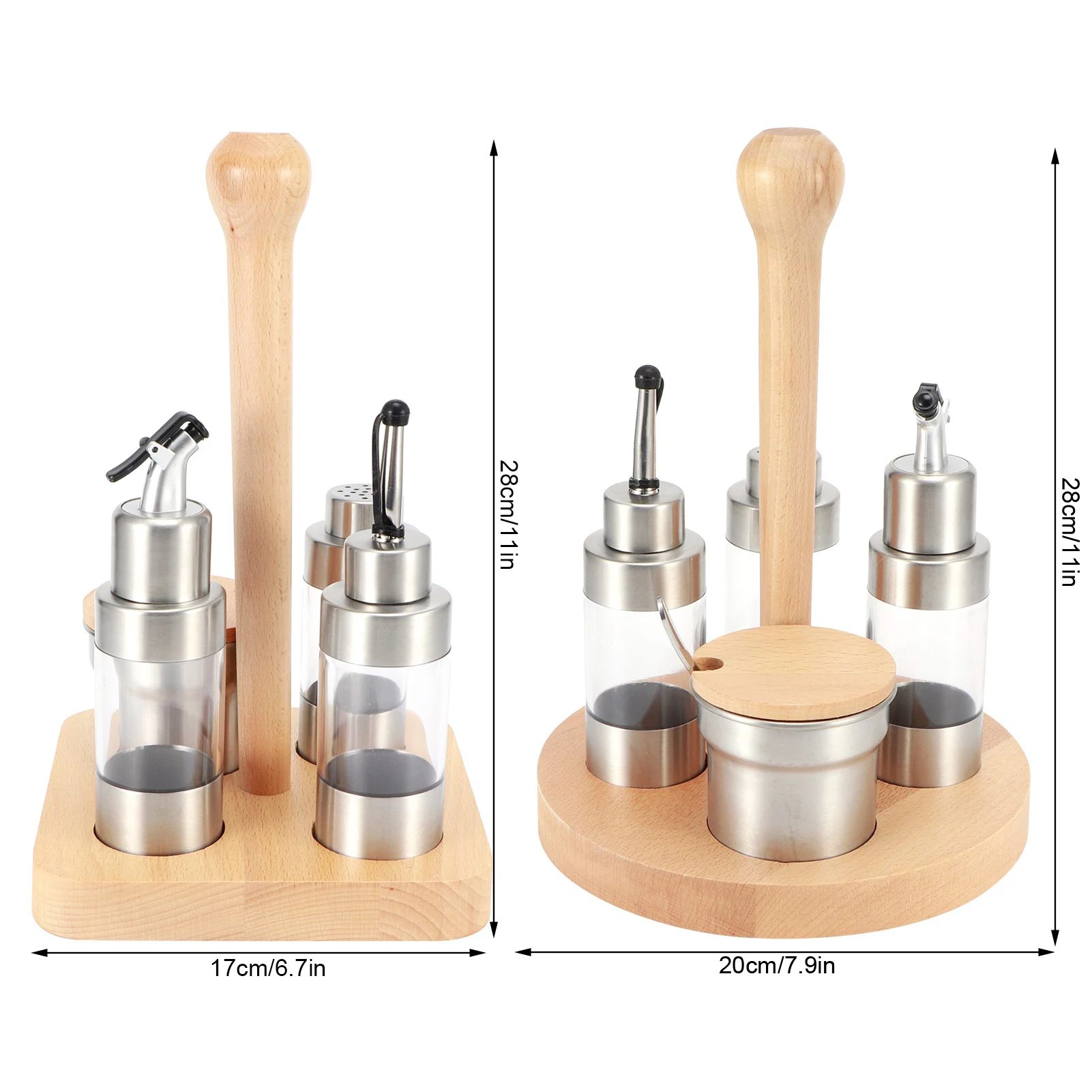 Cruet Spice Jar Set with Rack Air Tight Condiment Storage Container Dust-Proof Seasoning Box for Pepper Salt Kitchen Cooking