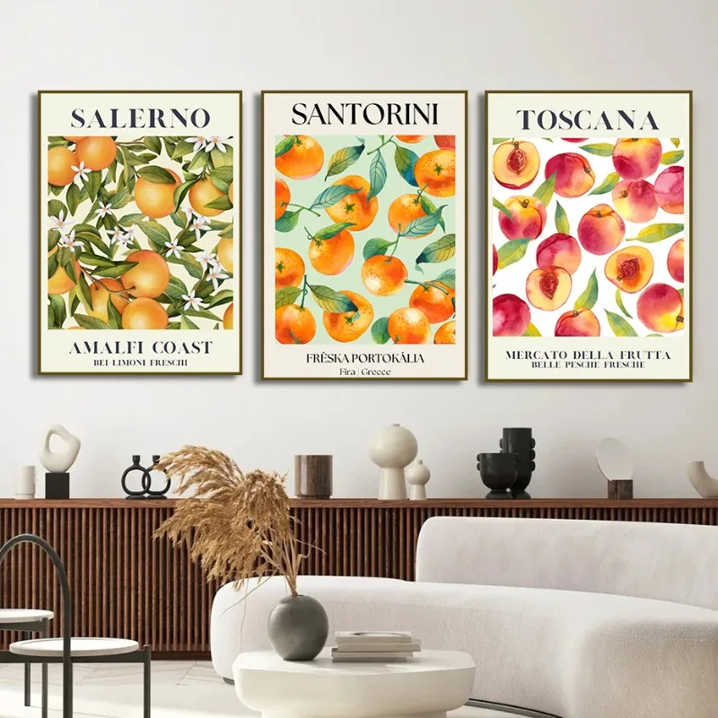 Italian Santorini Fruit Wall Art Canvas Painting Orange Sorrento Lemon  Nordic Poster Print Picture Kitchen Room Home Decor