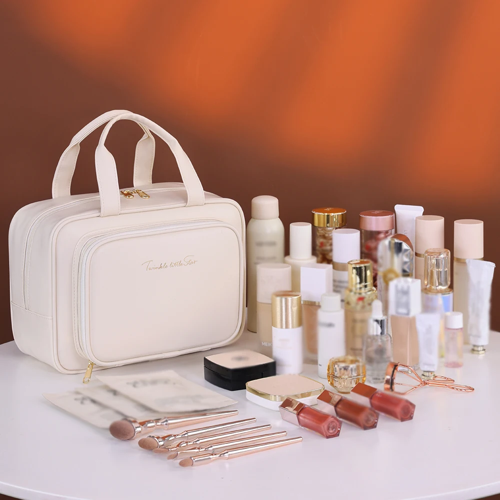 

Women Large Capacity PU Cosmetic Bag Portable Makeup Organizer Options For Travel & Daily Use, Cosmetic Toiletry Storage