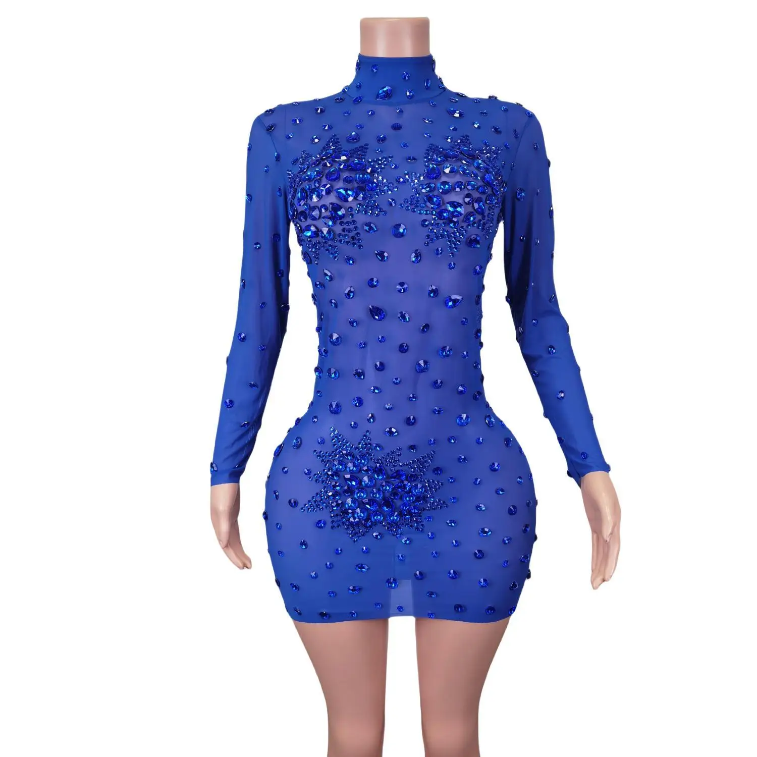 

Shinning Diamonds Sexy See-Through Sheath Dress Evening Party Performance Costume Bar Nightclub Singer Stage Wear Guibin