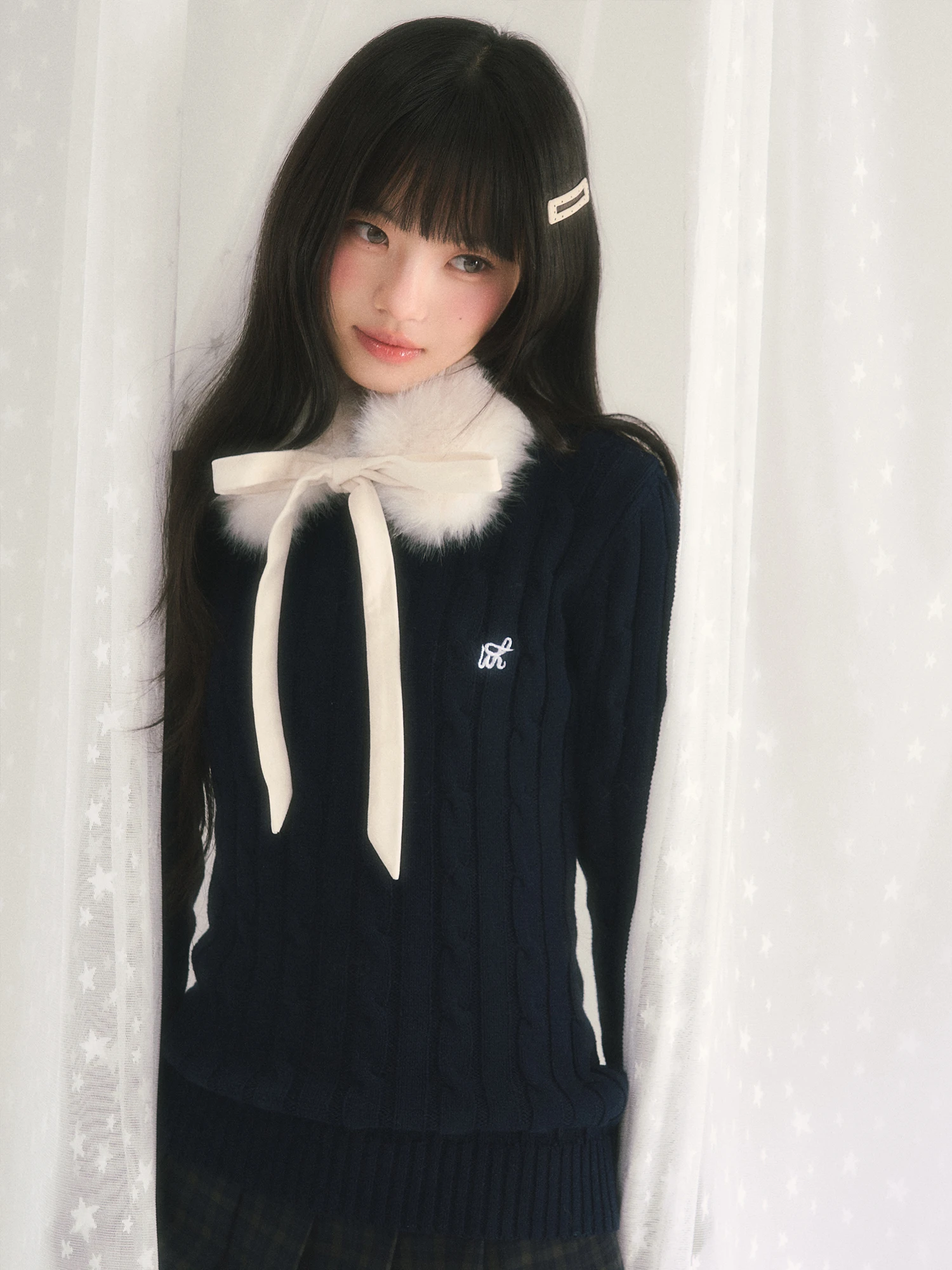 

Wedhub Korean Sle Textured Knitwear Women's Removable Scarf Miu Sle Top Beautiful Inner Wear Cotton Long Sve