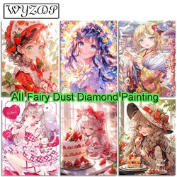 WYZDP Diy 100% AB Diamond Painting Kit Cartoon girl Square Diamond Gem Cross Stitch Crystal Diamond Art Full Fairy Dust Decor