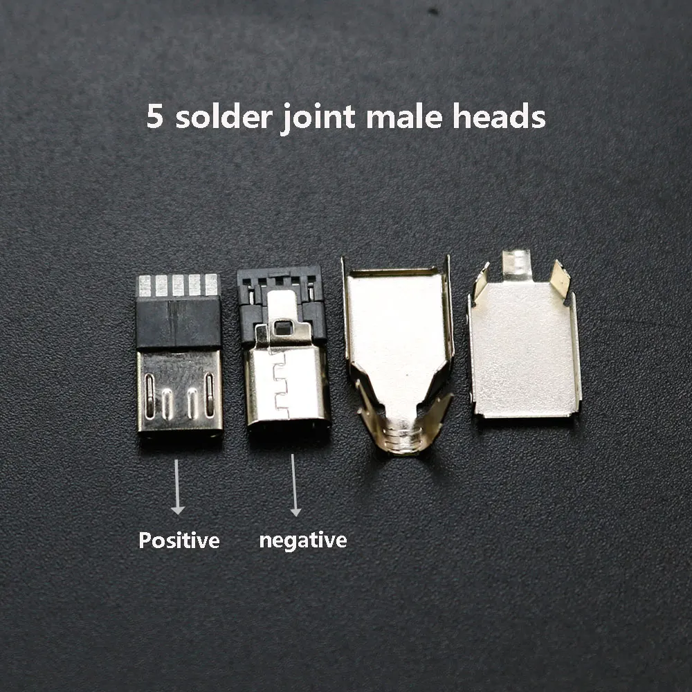 USB Welding Type Male Plug Connector 4Pin 5Pin  Micro  USB Tail Charging Jack 3 in 1 Metal DIY Data Cable Accessories