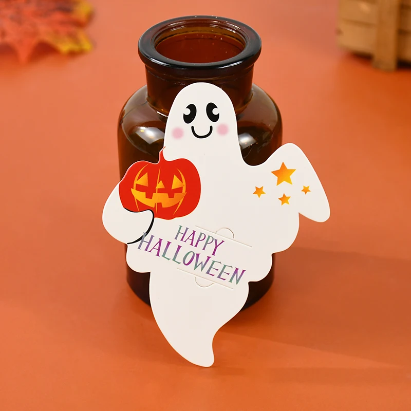 

50PCS Halloween Lollipop Card Trick Or Treat Cute Ghost Candy Package Card Lollipop Holder For Kids Halloween Party Favors Gifts