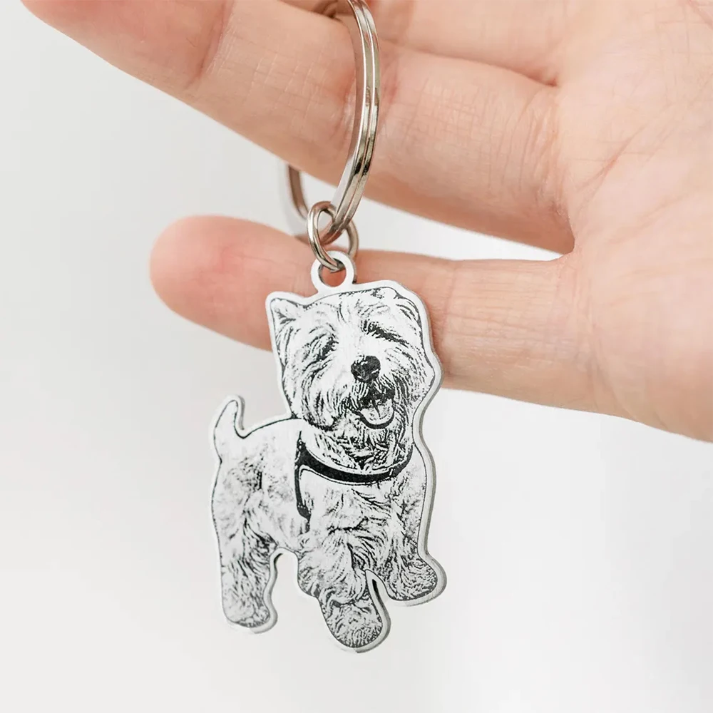 Custom Pet Photo Engraved Keychain Stainless Steel Dog Portrait Keyring Personalized Pet Memorial Gift For Dog Lovers Souvenir - view 5