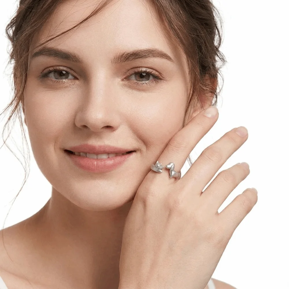 Silver Color Cat Dog Hug Rings Alloy Material Fine Polished Workmanship Open Adjustable Ring Stable Shape Compact Lovely Outline