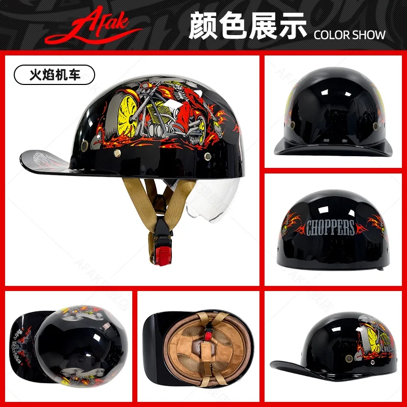

Retro Motorcycle Helmet Unisex Summer Baseball Cap Style Cruiser Motorcycle Half Helmet with Personalized Floating Design