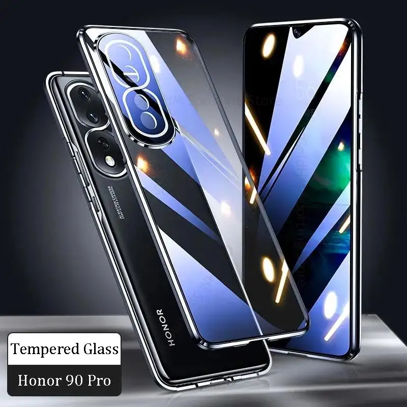 

Tempered Glass Phone Case For Honor 90 Pro 360 Double Sided Magnetic Flip Protective Cover For Honor 80 GT 80SE 60SE 70 Pro Plus