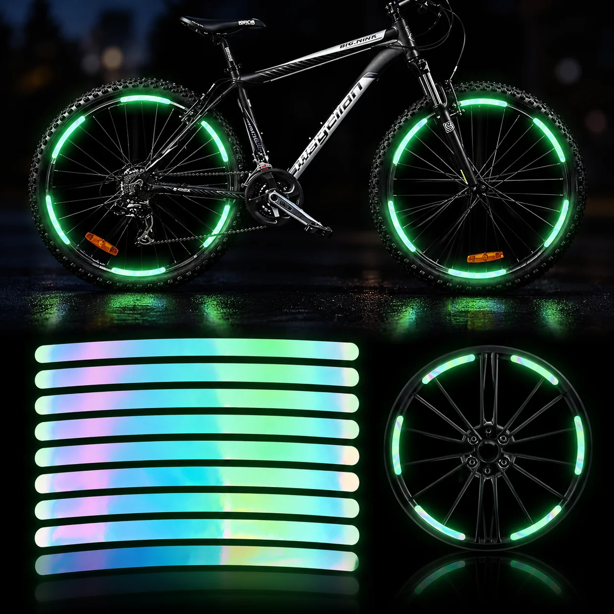 10Pcs Car Wheel Reflective Stickers Night Fluorescent Laser Light Tire Warning Decals Wheel Collision Avoidance Fluorescent Yell