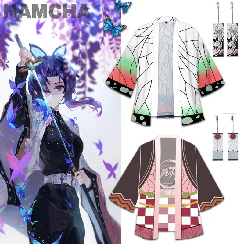 

Аниме Kamado Tanjirou Косплей Костюм Kamado Nezuko Giyuu Tomioka Кимоно Плащи Куртка Кардиган с зажимами для ушей