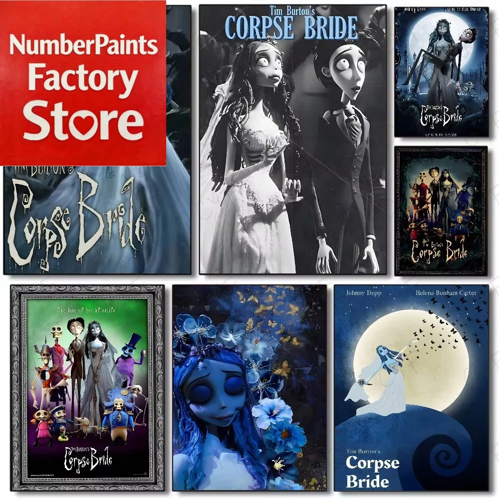 Pintura al óleo digital por números, película de terror de novia, pintura de Tim Burton con números, decoración del hogar, arte de pared, regalo perfecto, sin marco