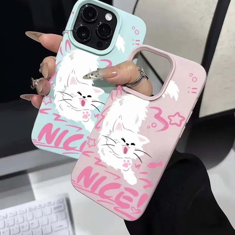 Cute Cat Lichee Pattern Phone Case For iPhone 11 12 13 14 15 16 Pro Max 16 15 14 Plus Shockproof TPU Silicone Bumper Phone Cover