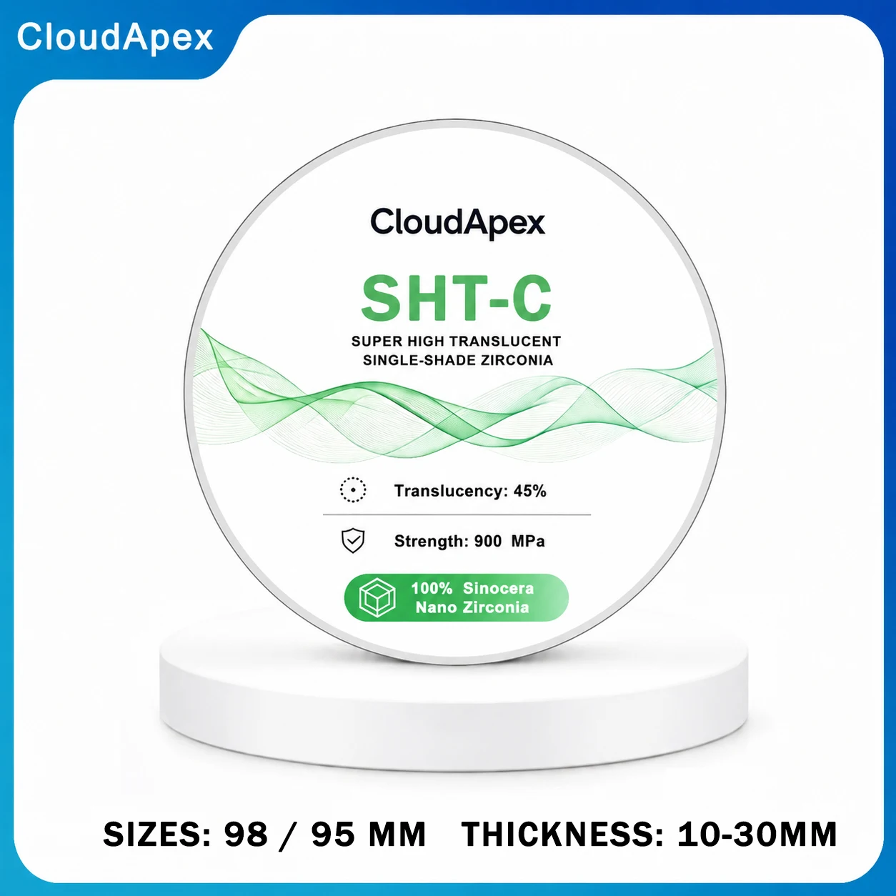 CloudApex 98/95mm SHT-C Mono-Color Zirconia Block Anterior Coping Posterior Bridge Implant All on 4 CADCAM Milling Dental Lab