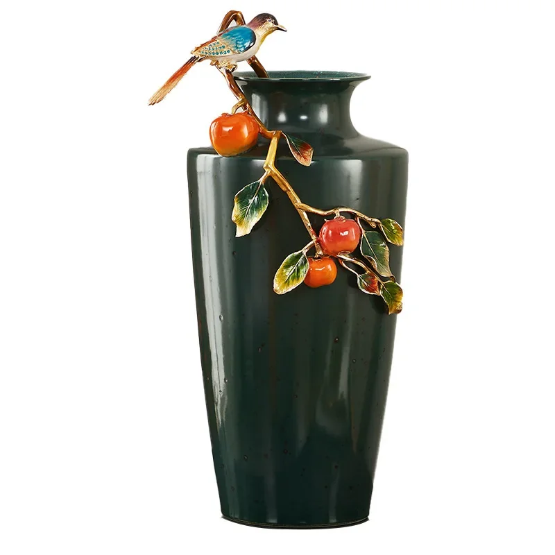 Light luxury enamel ceramic vase ornament, new Chinese-style home use, living room desktop dried flower arrangement