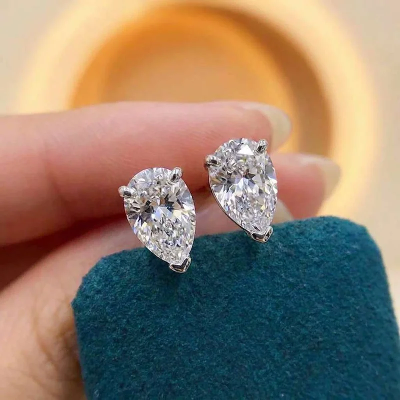 925 Sterling Silver Water Drop White Zircon Pear Small Stud Earrings For Women Classic Engagement Wedding Lady Exquisite Jewelry