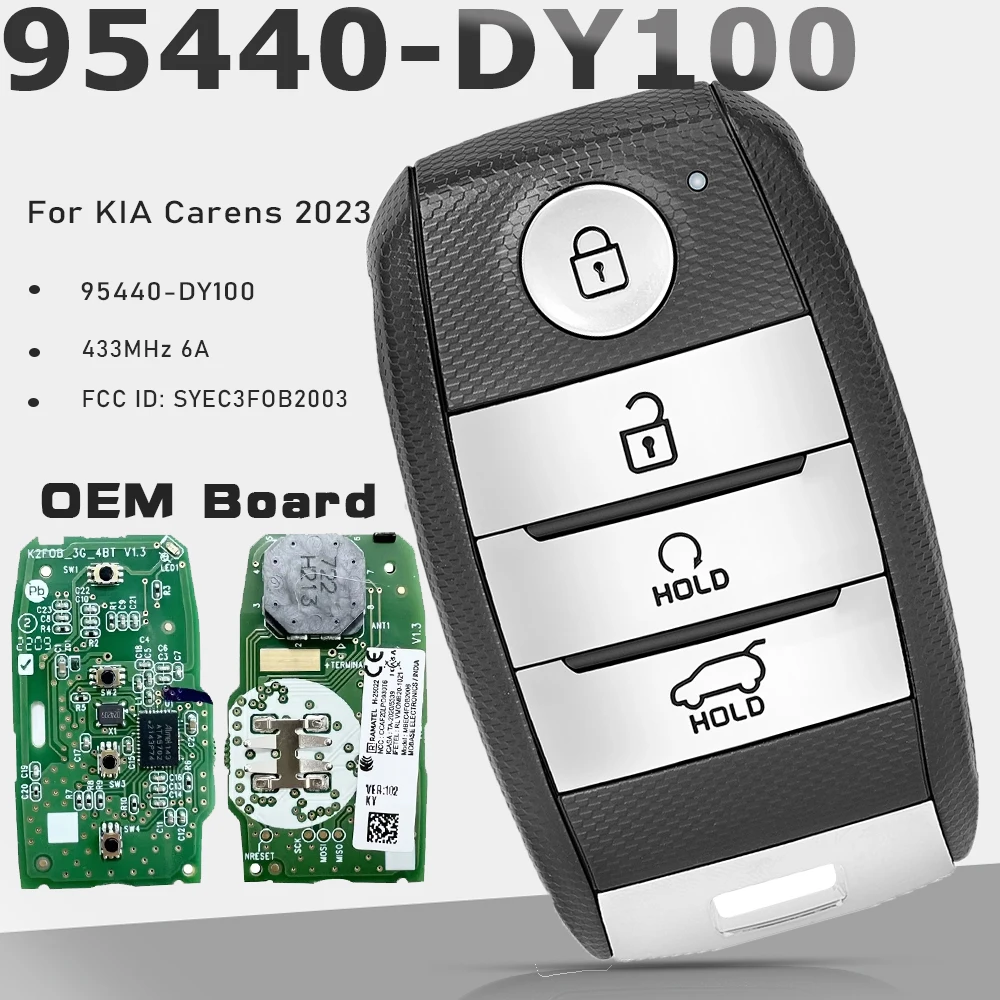 

Умный дистанционный ключ KEYECU OEM 95440-DY100, SYEC3FOB2003 для KIA Carens 2023, 4 кнопки, 433 МГц, чип 6A