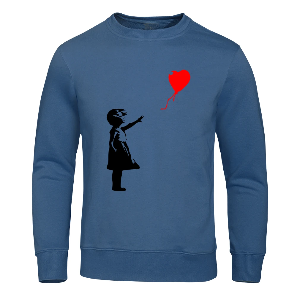 The Little Girl'S Red Balloon Flew Away Mens Streetwear Cartoon Fleece Clothing Casual O-Neck Sweatshirt Cartoon O-Neck Hoody