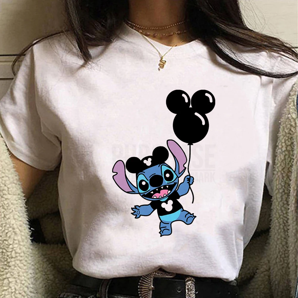 Women's Disney Funny Stitch Maleficent Print Creative T-shirt Woman Disneyland 2023 Summer Short Sleeves Popular Clothes T Shirt